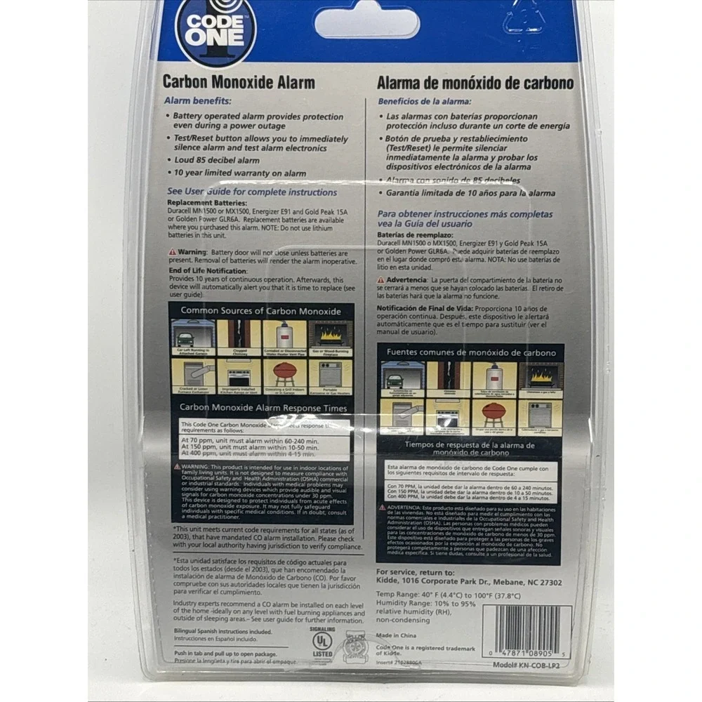 Kidde Battery Operated Carbon Monoxide Life Saving Alarm - White - NEW